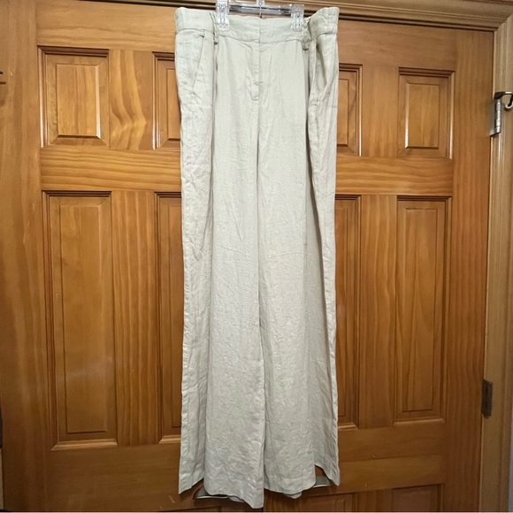 Magaschoni Pants - Magaschoni Tan Linen Wide Leg Pants Size Large